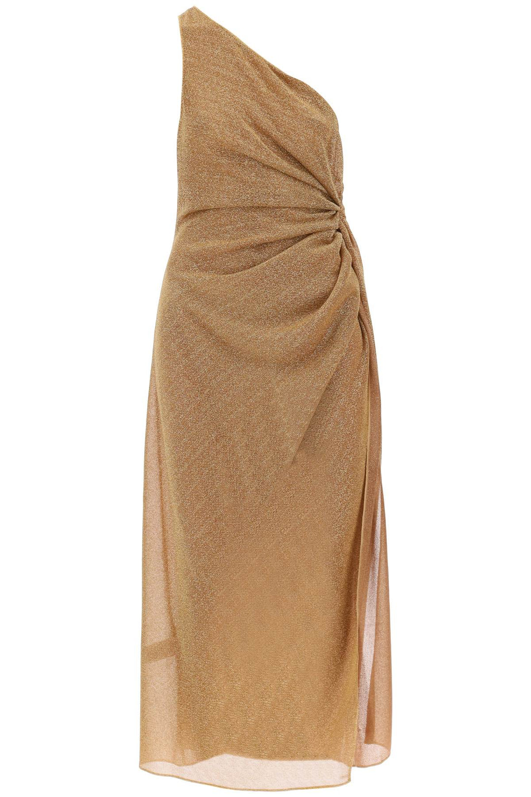 Oséree One Shoulder Dress In Lurex Knit   Oro