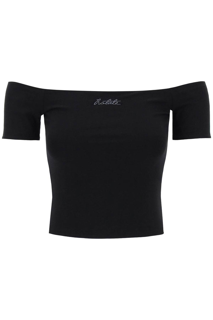 Rotate Off Shoulder T Shirt With Embroidered Lure   Nero