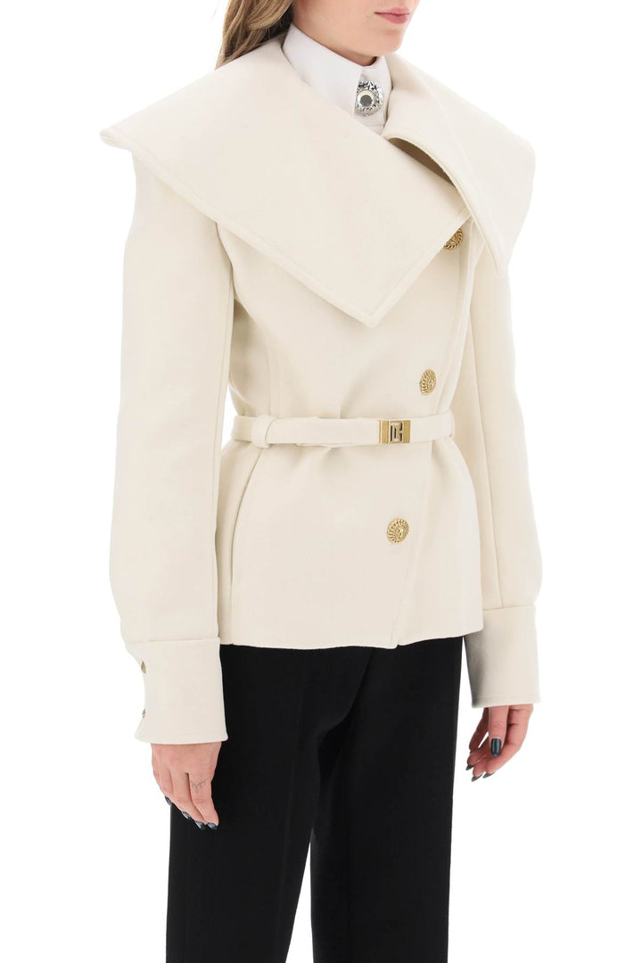Balmain Belted Double Breasted Peacoat   Bianco