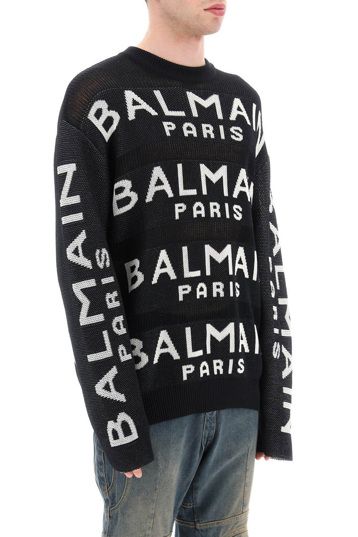 Balmain Cotton Pullover With All Over Logo   Nero