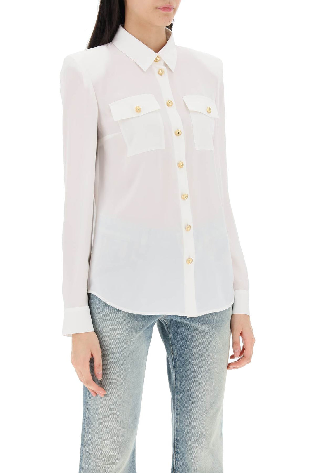 Balmain Silk Shirt With Padded Shoulders   Bianco