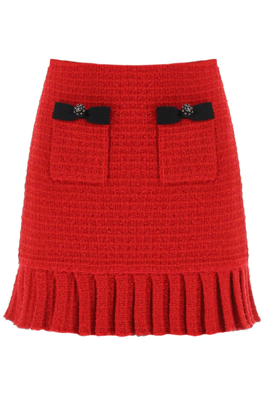 Self Portrait Knitted Mini Skirt With Diamanté Buttons   Rosso