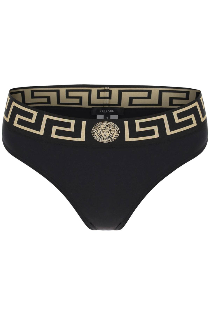 Versace Bikini Bottom With Greca Band   Nero