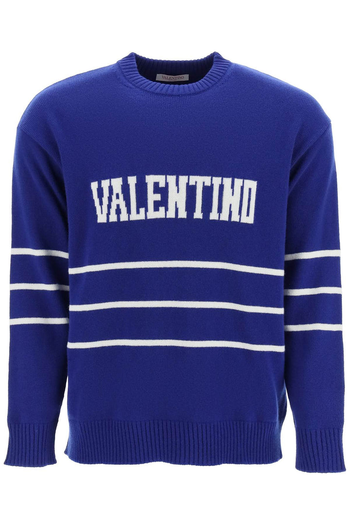 Valentino Pullover With Jacquard Lettering Logo   Blu