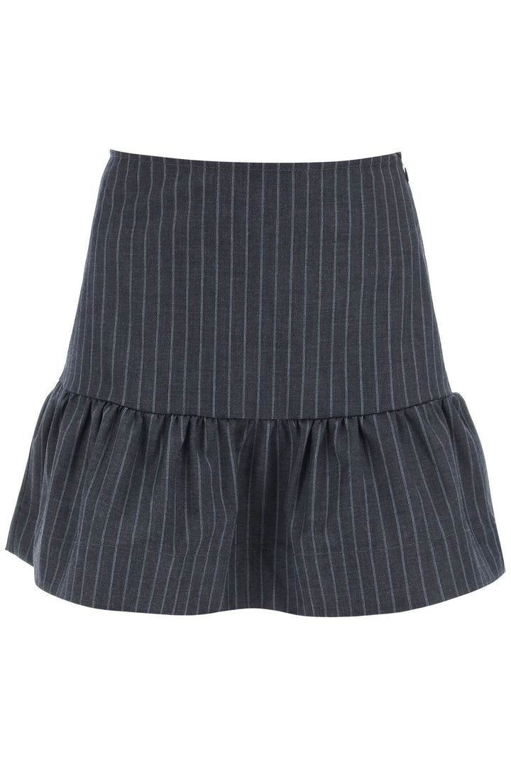 Ganni Pinstriped Mini Skirt With Flounce Hem   Grey