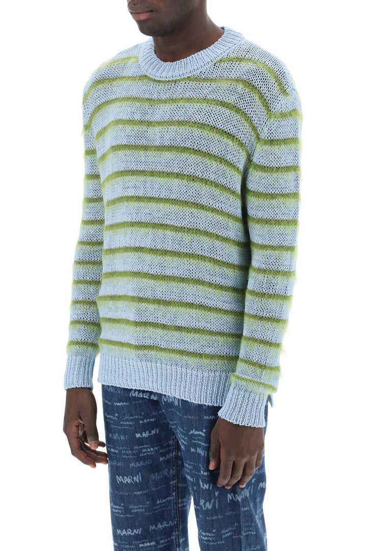 Marni Sweater In Striped Cotton And Mohair   Celeste