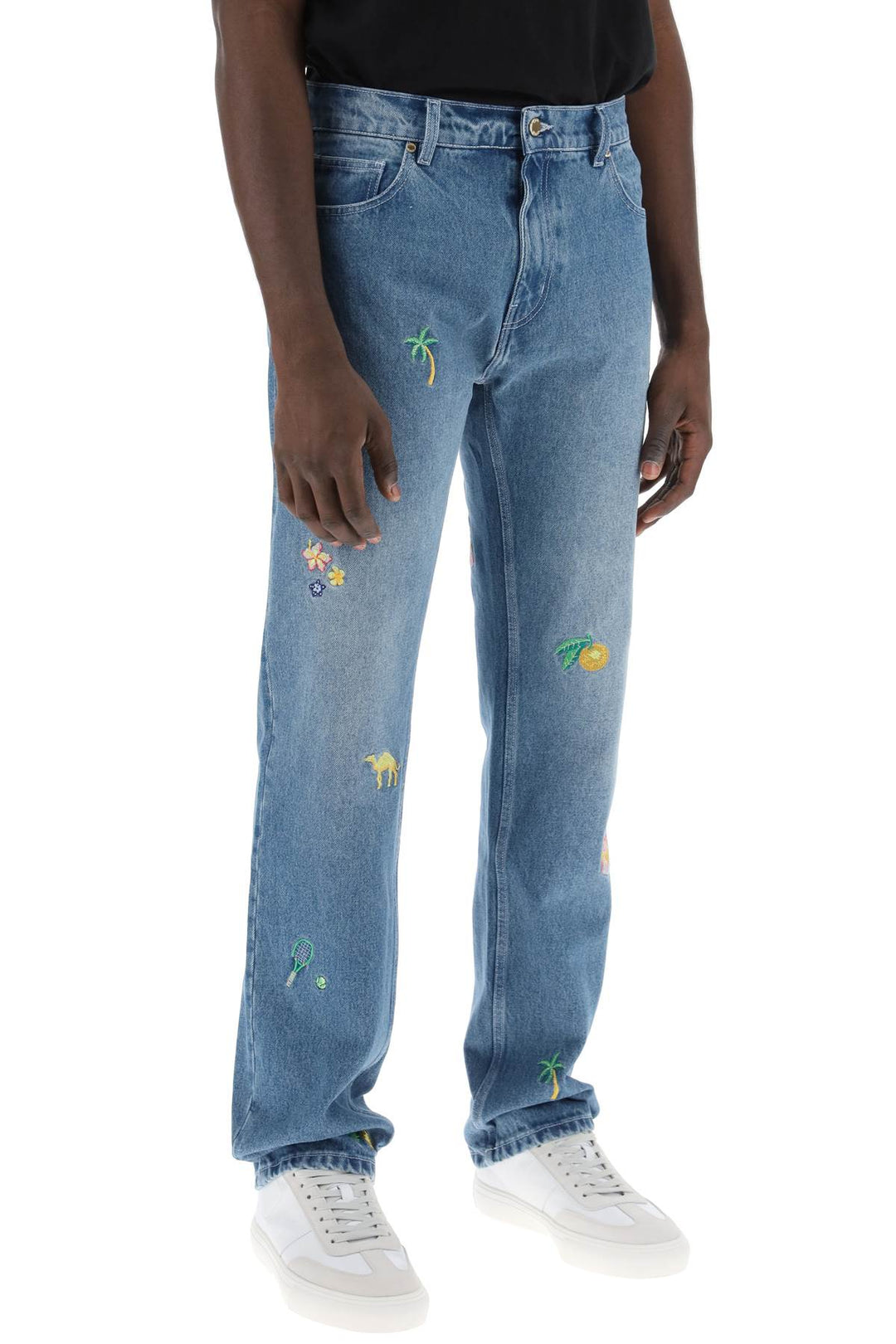 Casablanca Embroidered Straight Jeans   Celeste