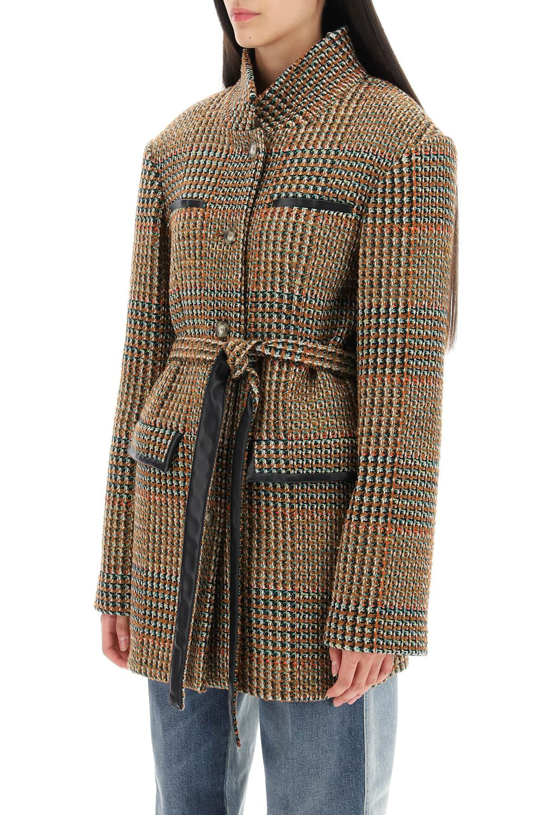 Stella Mc Cartney Wool Blend Tweed Coat   Marrone