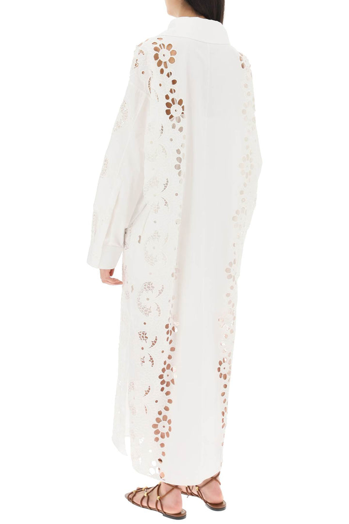 Valentino Maxi Dress In Broderie Infinie Flower   Bianco