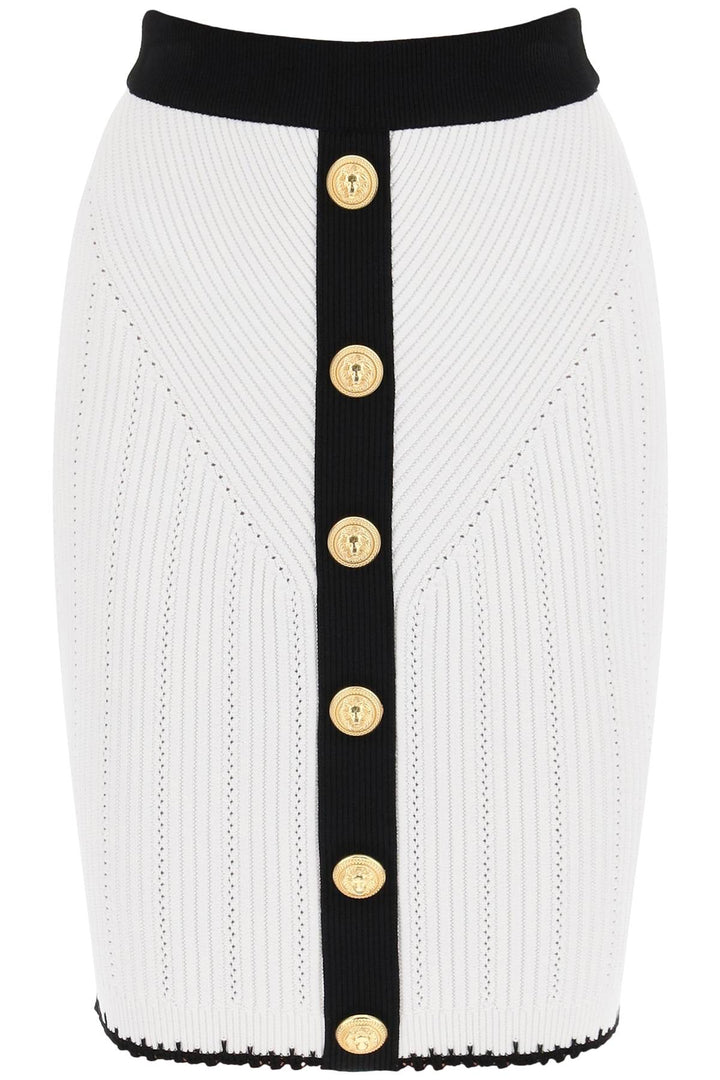 Balmain Bicolor Knit Midi Skirt With Embossed Buttons   Bianco