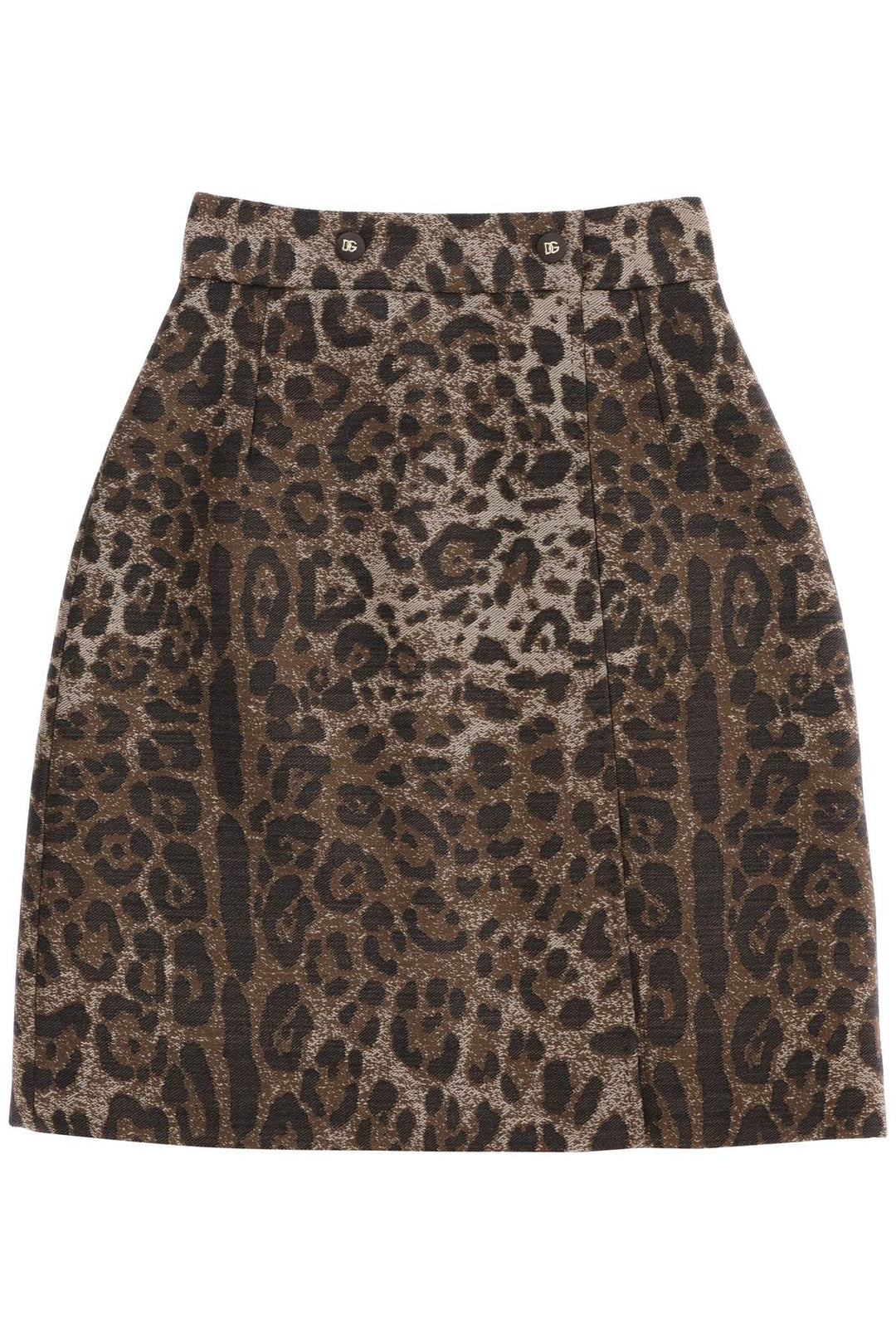 Dolce & Gabbana Wool Jacquard Skirt With Leopard Motif   Beige