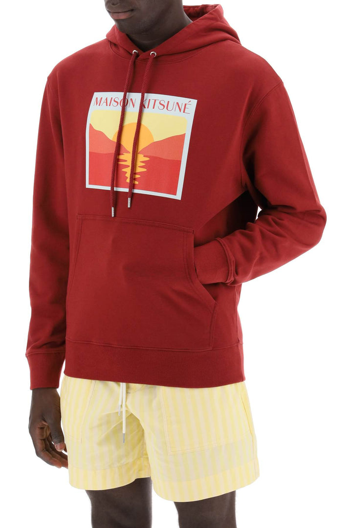 Maison Kitsune Hooded Sweatshirt With Graphic Print   Rosso