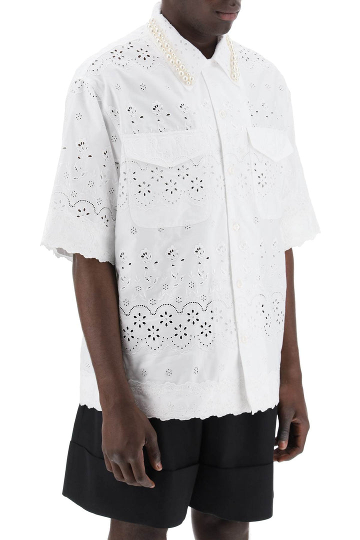 Simone Rocha Replace With Double Quotescalloped Lace Shirt With Pearl   Bianco