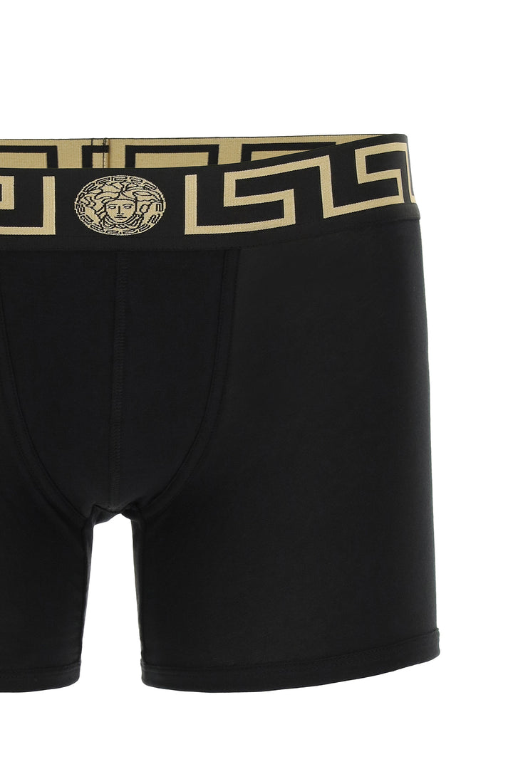Versace Bi Pack Underwear Trunk With Greca Band   Nero