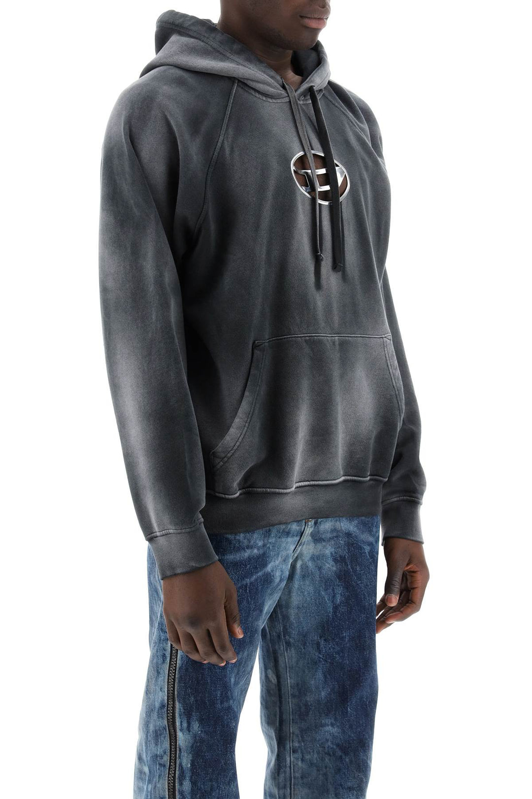 Diesel Hooded Sweatshirt With Oval Logo And D Cut   Nero