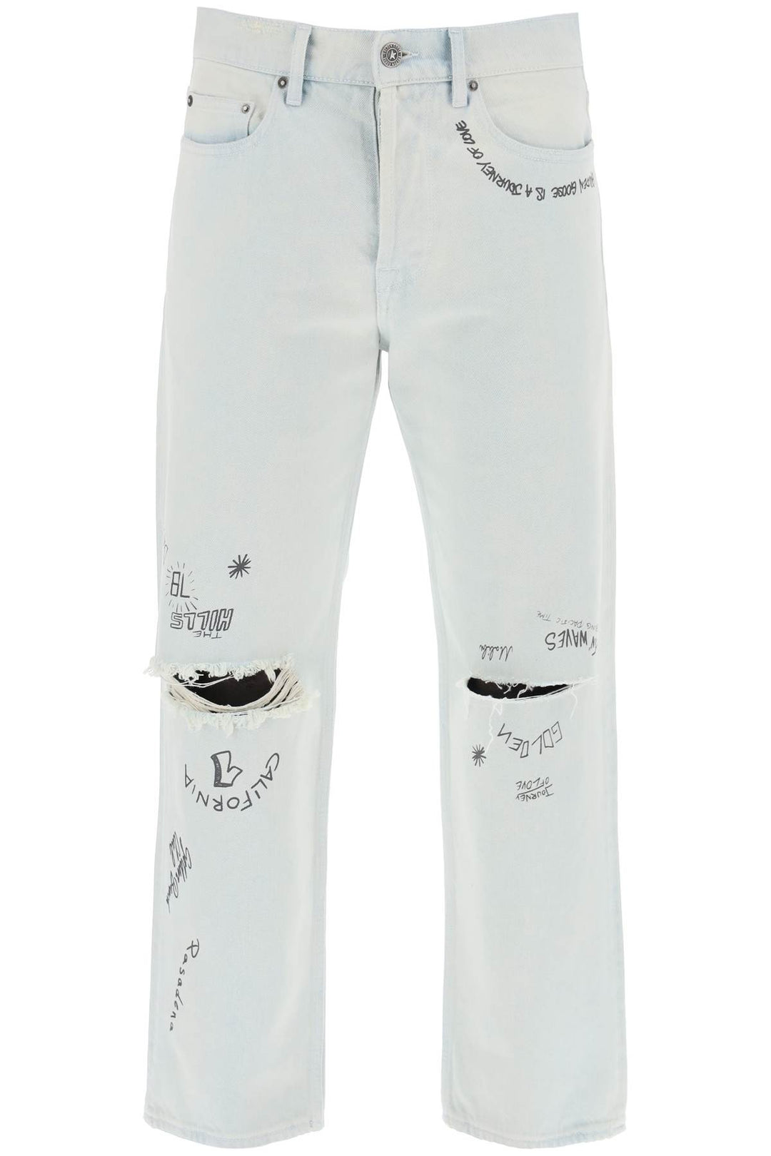 Golden Goose Replace With Double Quotedistressed Washed Denim Jeans With A   Blue