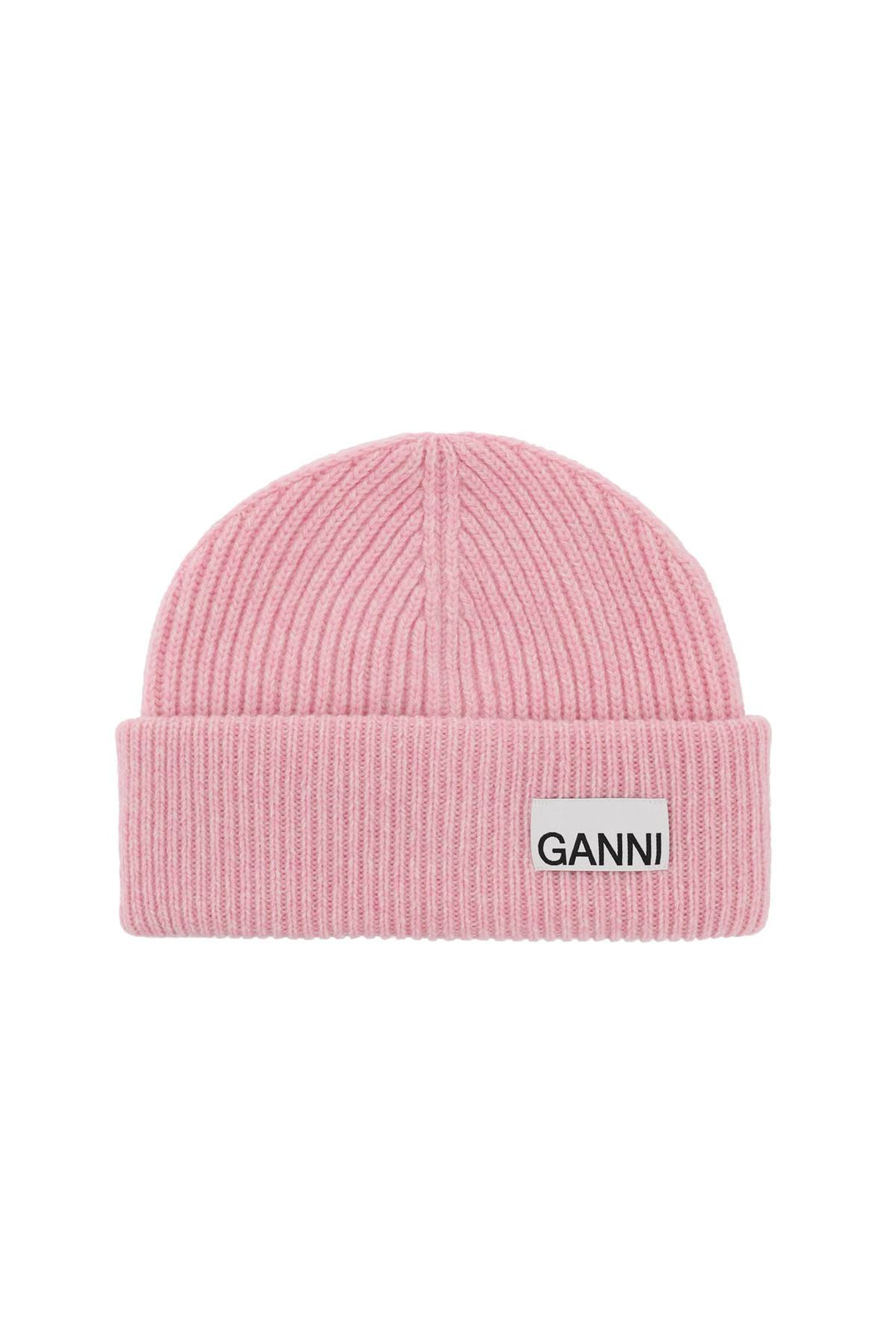 Ganni Beanie Hat With Logo Label   Rosa