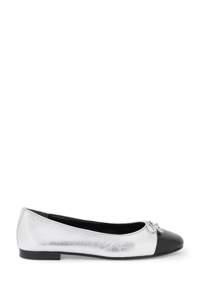 Tory Burch Laminated Ballet Flats With Contrasting Toe   Argento