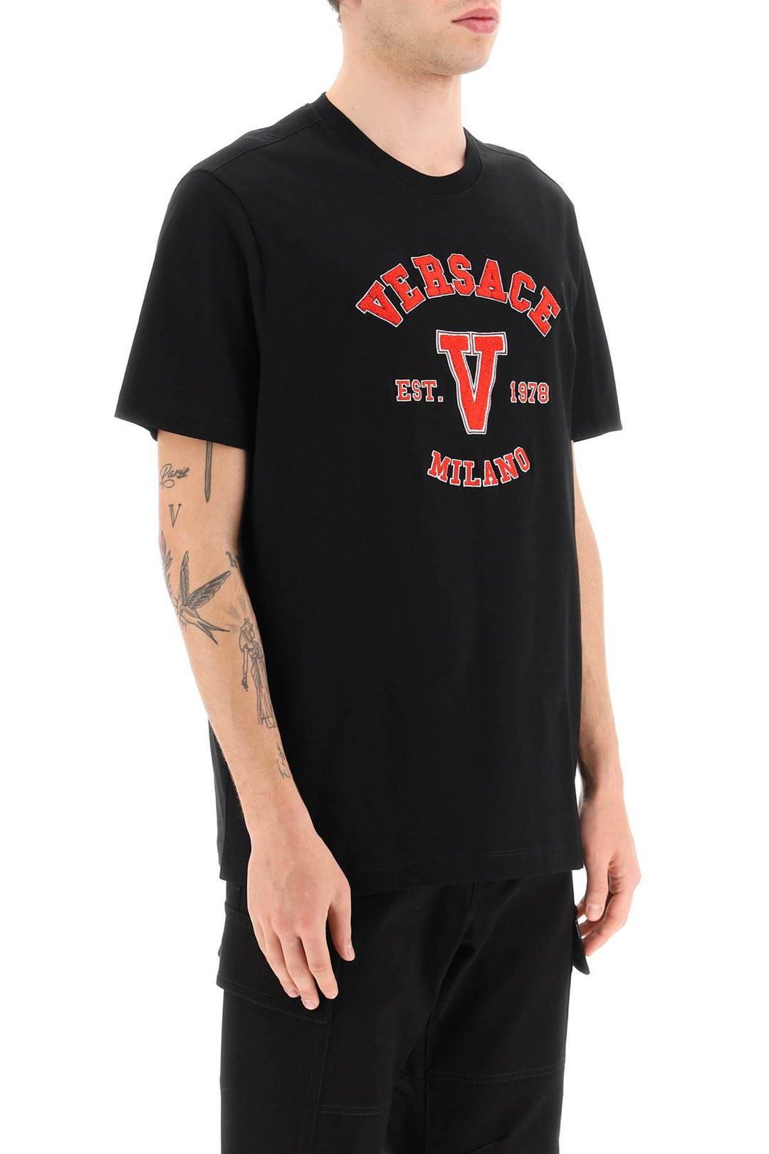 Versace Mitchel Logo Varsity T Shirt   Nero