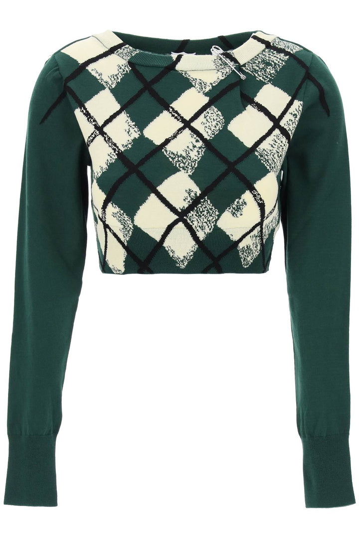 Burberry Replace With Double Quotecropped Diamond Pattern Pullover   Verde