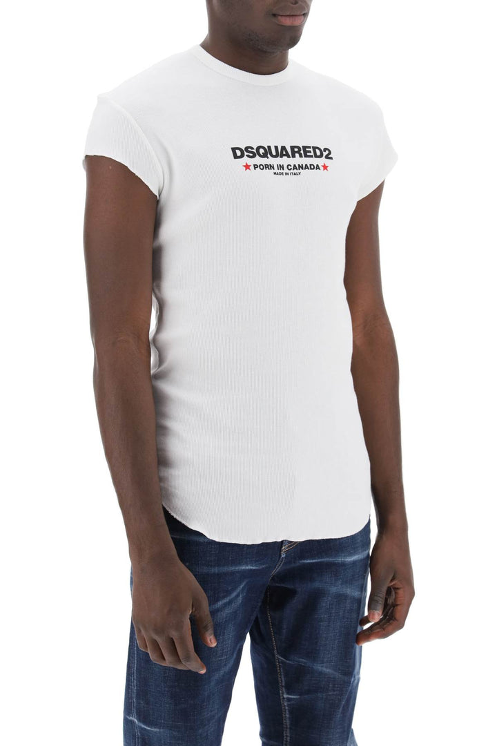 Dsquared2 Choke Fit Ribbed T Shirt   Bianco