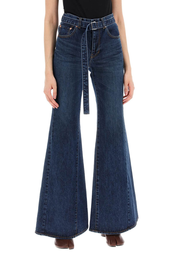 Sacai Boot Cut Jeans With Matching Belt   Blu