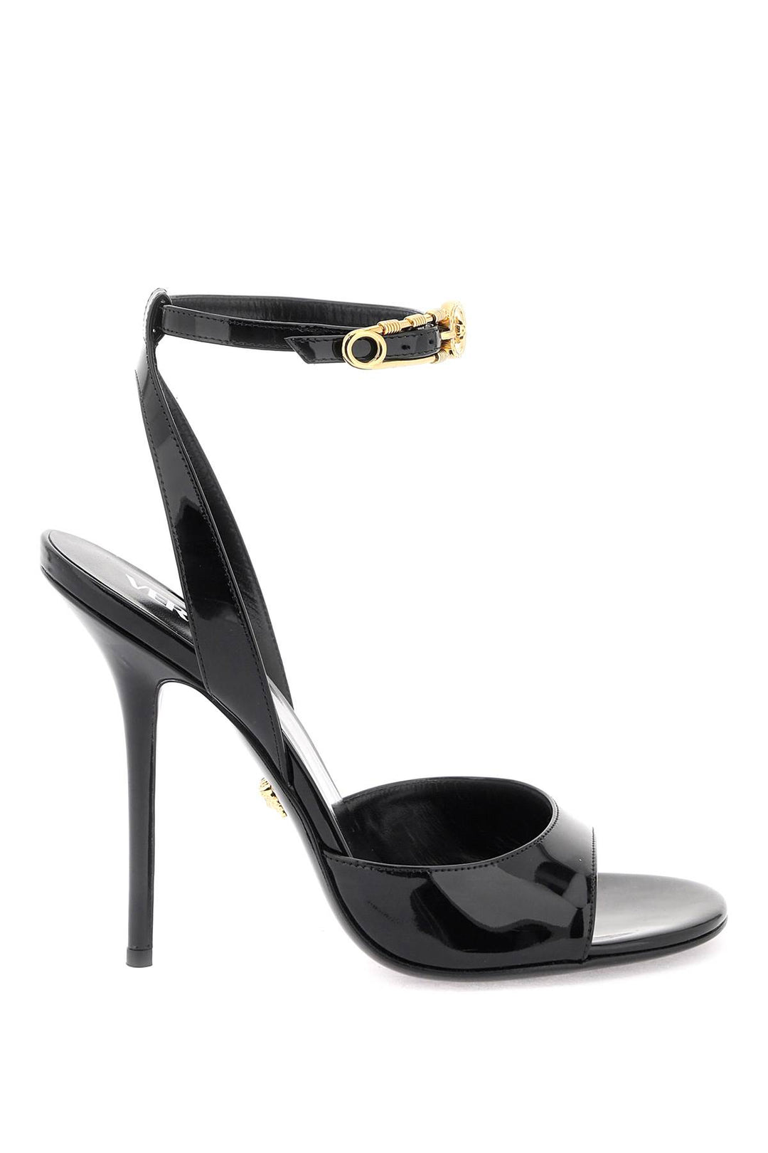Versace 'Safety Pin' Patent Leather Sandals   Nero
