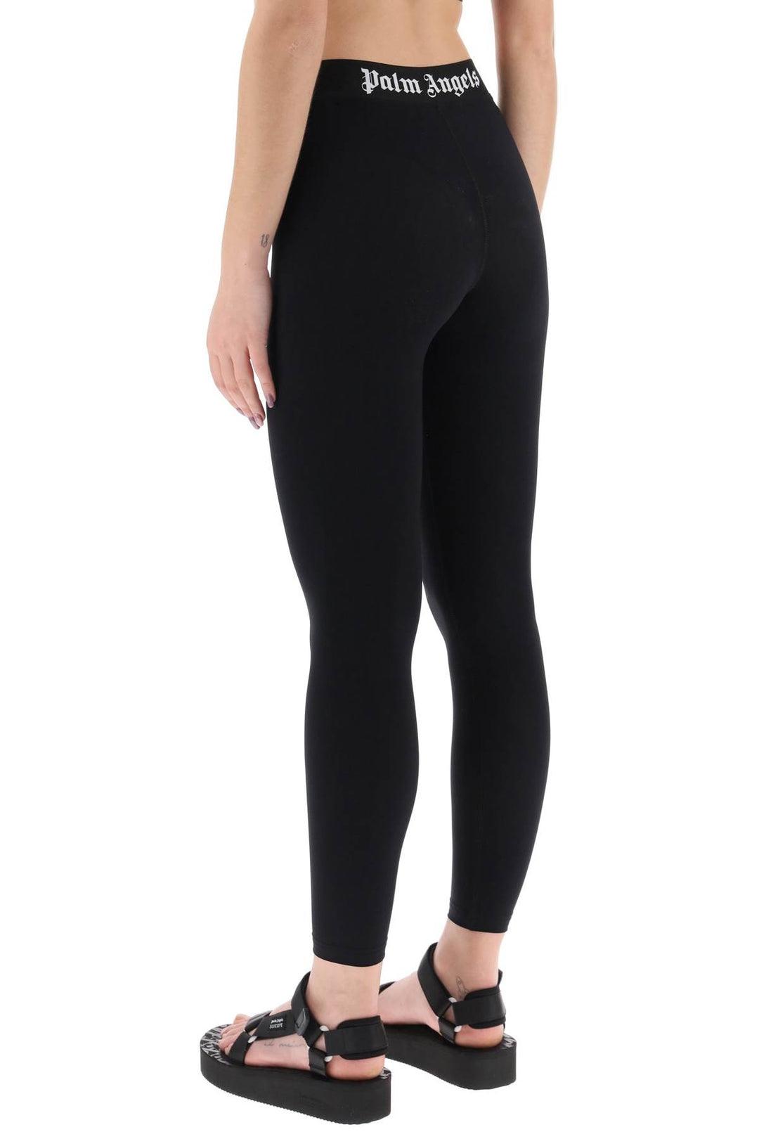 Palm Angels Sporty Leggings With Branded Stripe   Nero