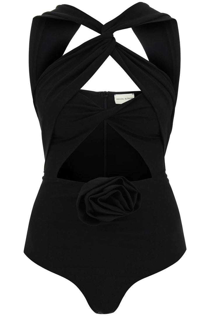 Magda Butrym Cut Out Bodysuit With Rose Applique   Nero