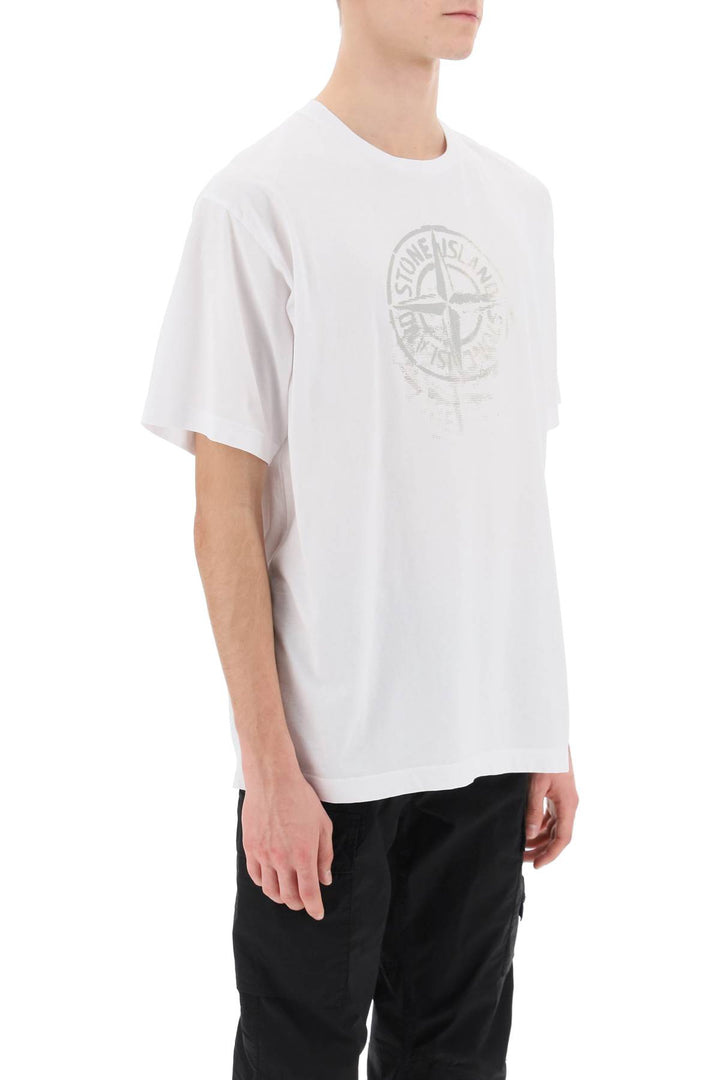 Stone Island T Shirt With Reflective Print   Bianco