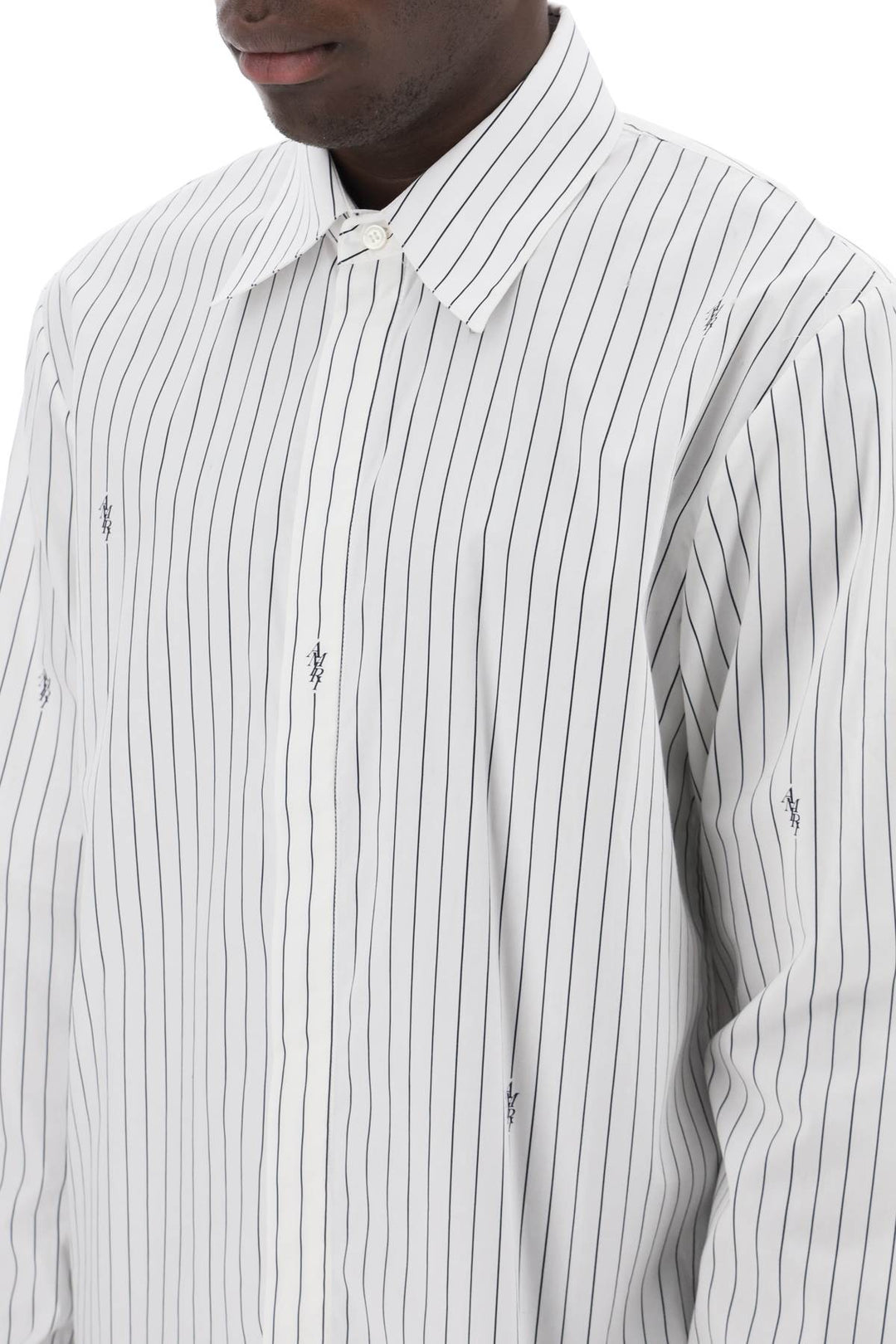Amiri Striped Shirt With Staggered Logo   Bianco