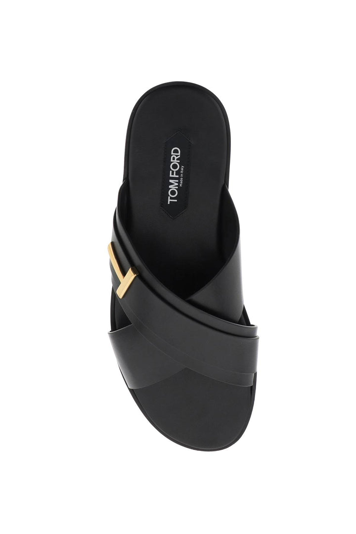 Tom Ford Preston Leather Sandals In   Nero