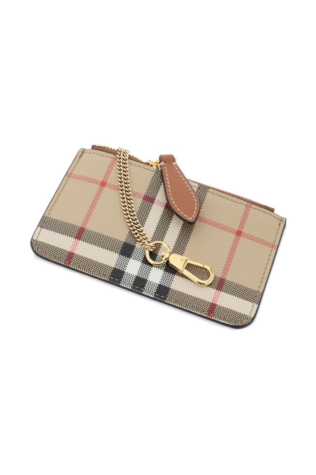 Burberry Check Coin Purse With Chain Strap   Beige