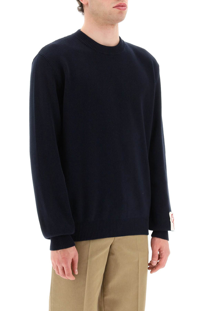 Golden Goose Davis Cotton Sweater With Logo   Blu