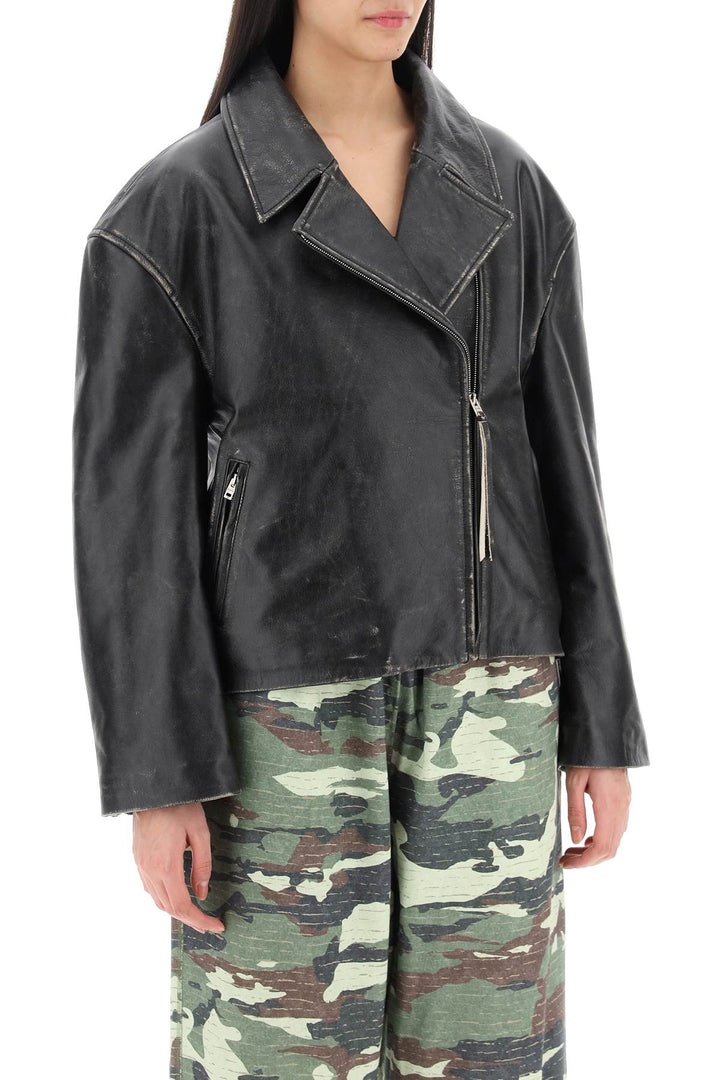 Acne Studios Replace With Double Quotevintage Leather Jacket With Distressed Effect   Nero