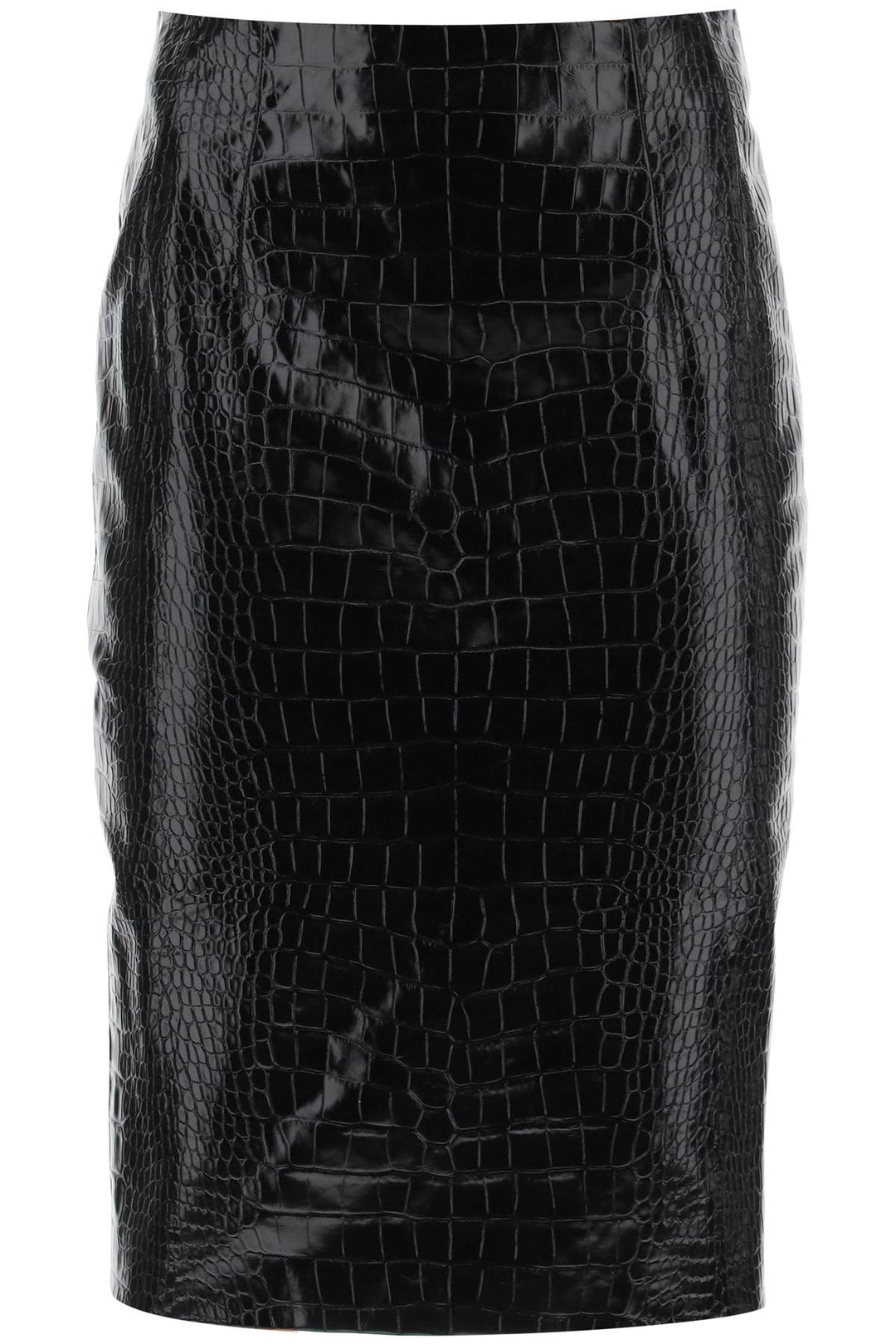 Versace Croco Effect Leather Pencil Skirt   Nero