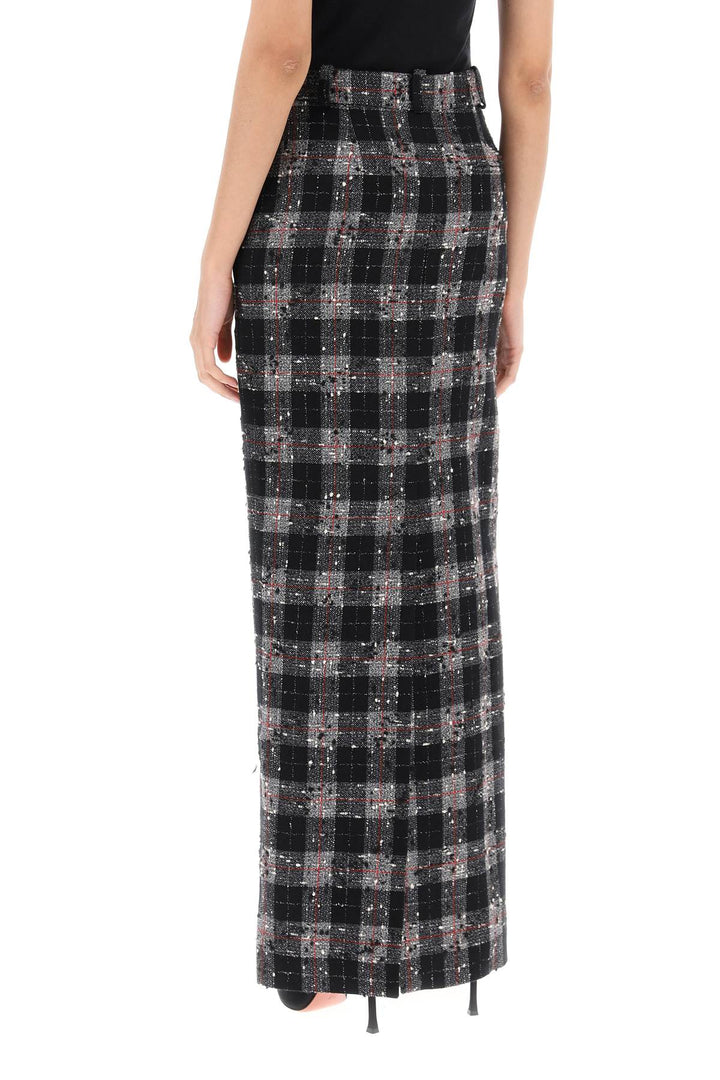 Alessandra Rich Maxi Skirt In Boucle' Fabric With Check Motif   Nero