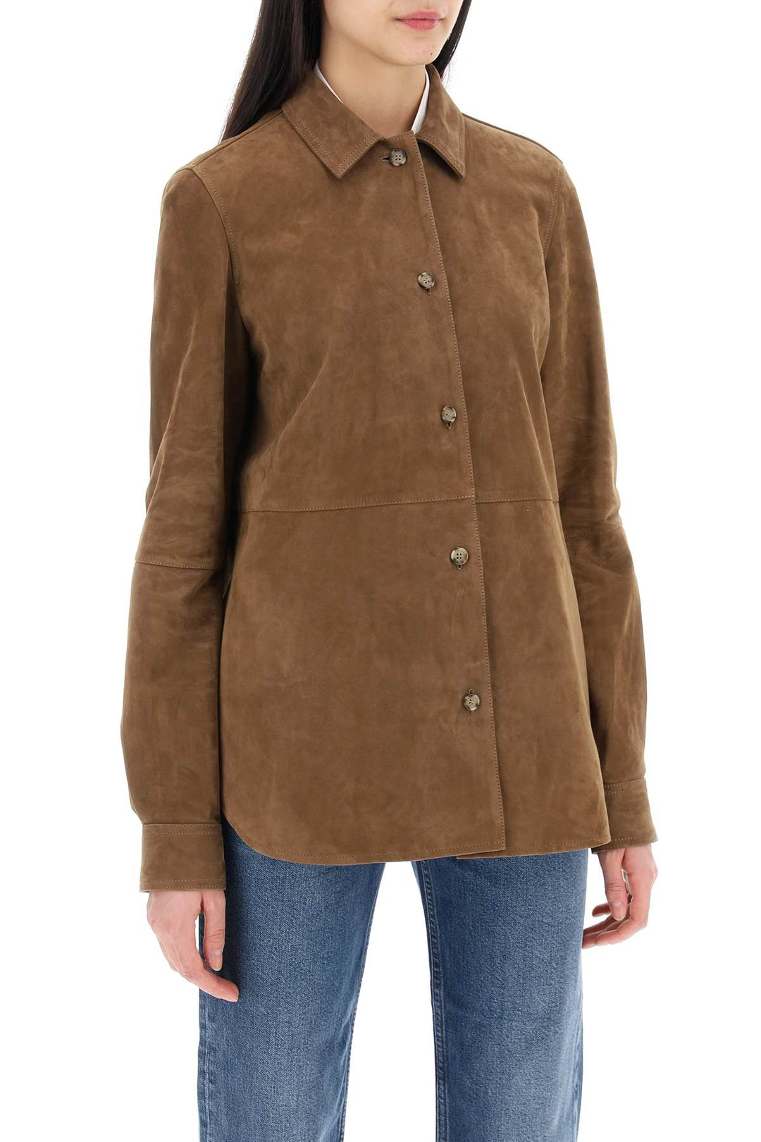 Toteme Suede Leather Overshirt For   Marrone