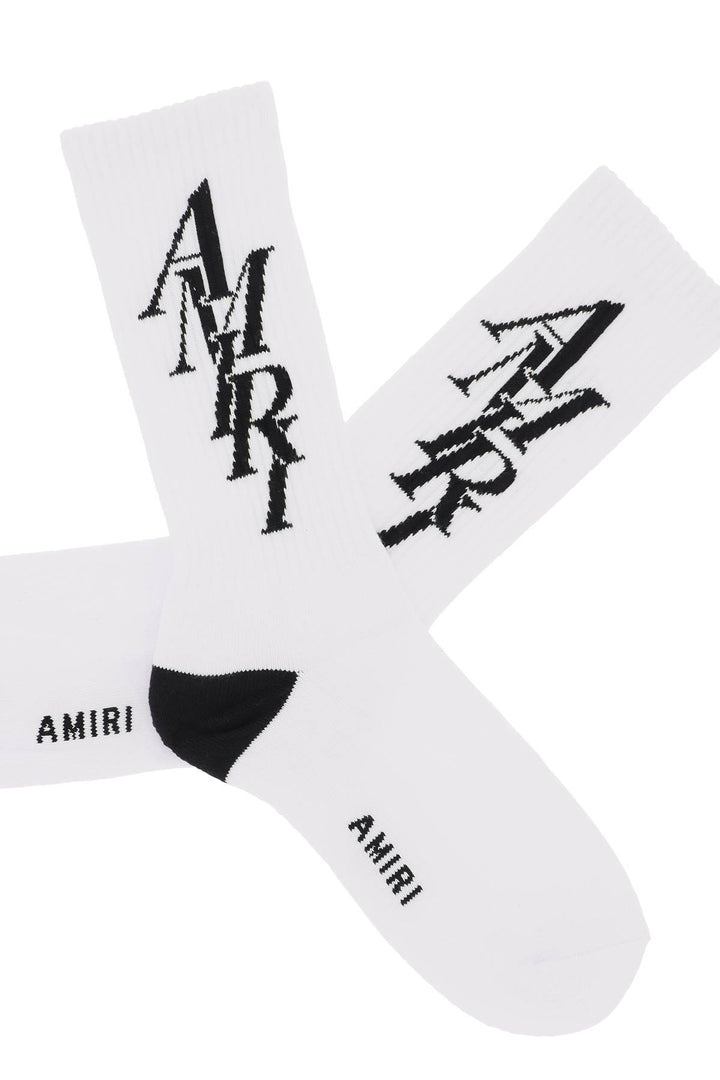 Amiri Stack Logo Socks   Bianco