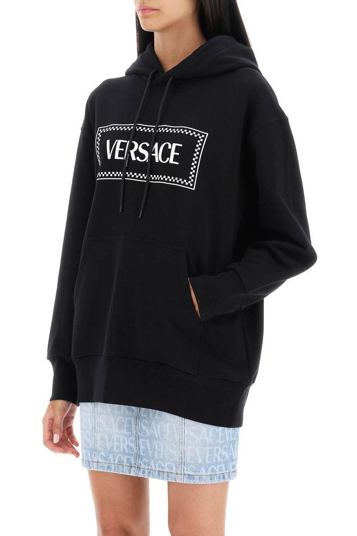 Versace Hoodie With Logo Embroidery   Nero