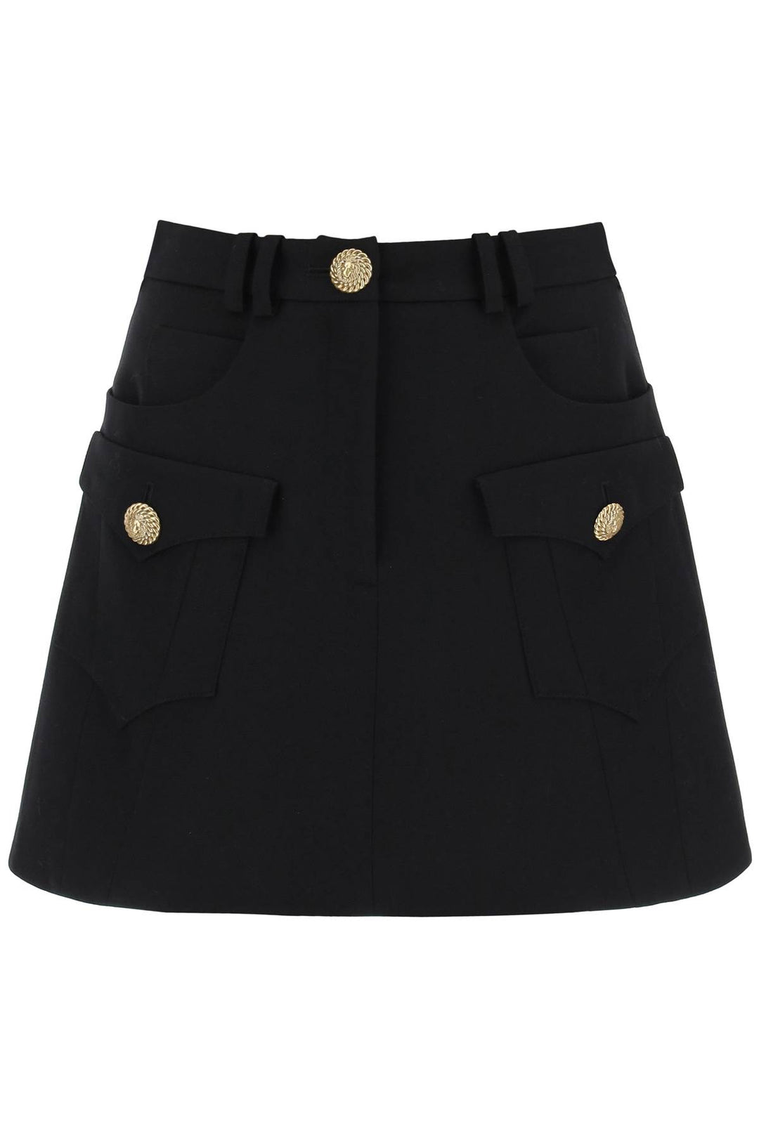 Balmain Trapeze Mini Skirt With Embossed Buttons   Nero