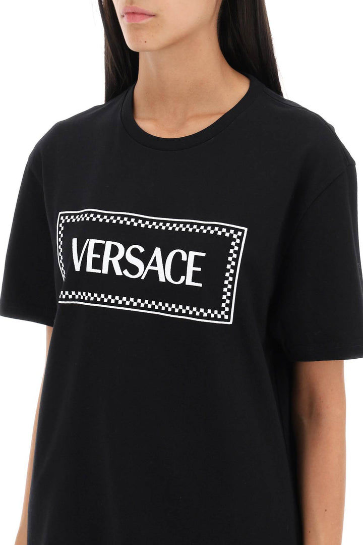 Versace T Shirt With Logo Embroidery   Nero