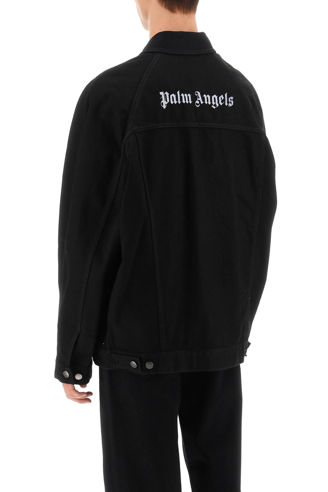 Palm Angels Denim Jacket With Logo Embroidery   Nero