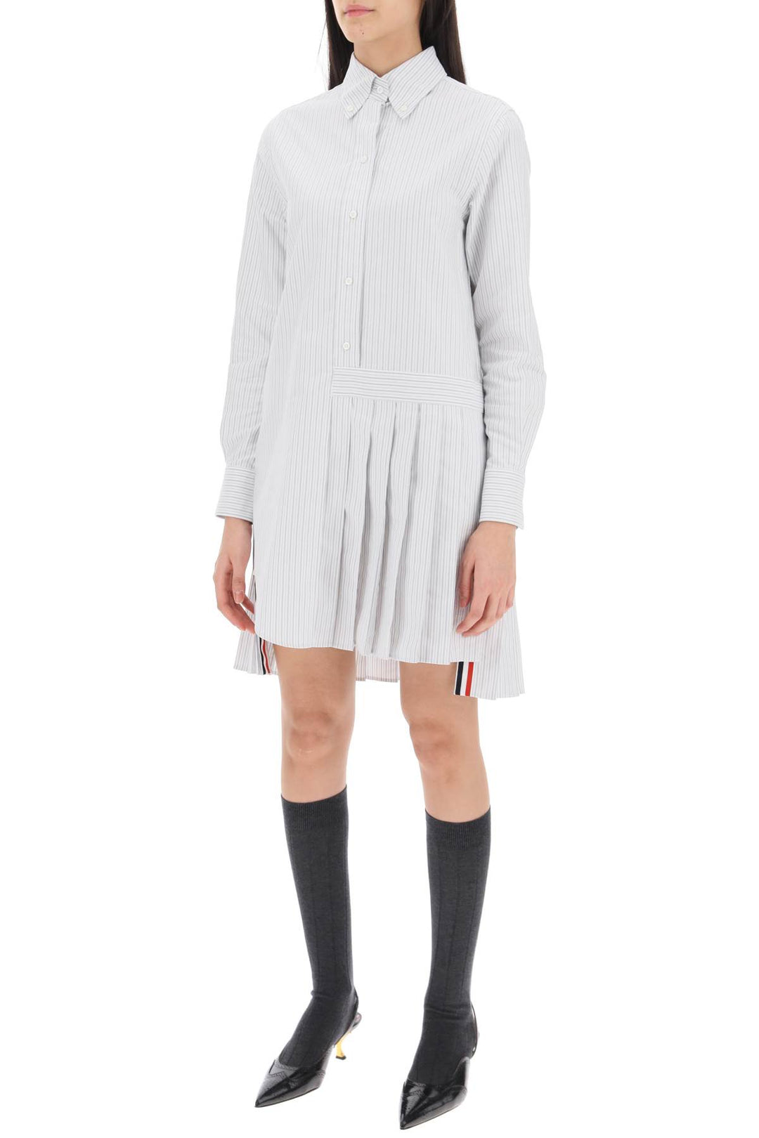 Thom Browne Striped Oxford Shirt Dress   Bianco