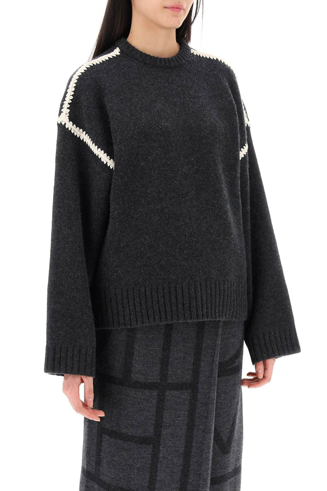 Toteme Sweater With Contrast Embroideries   Grigio