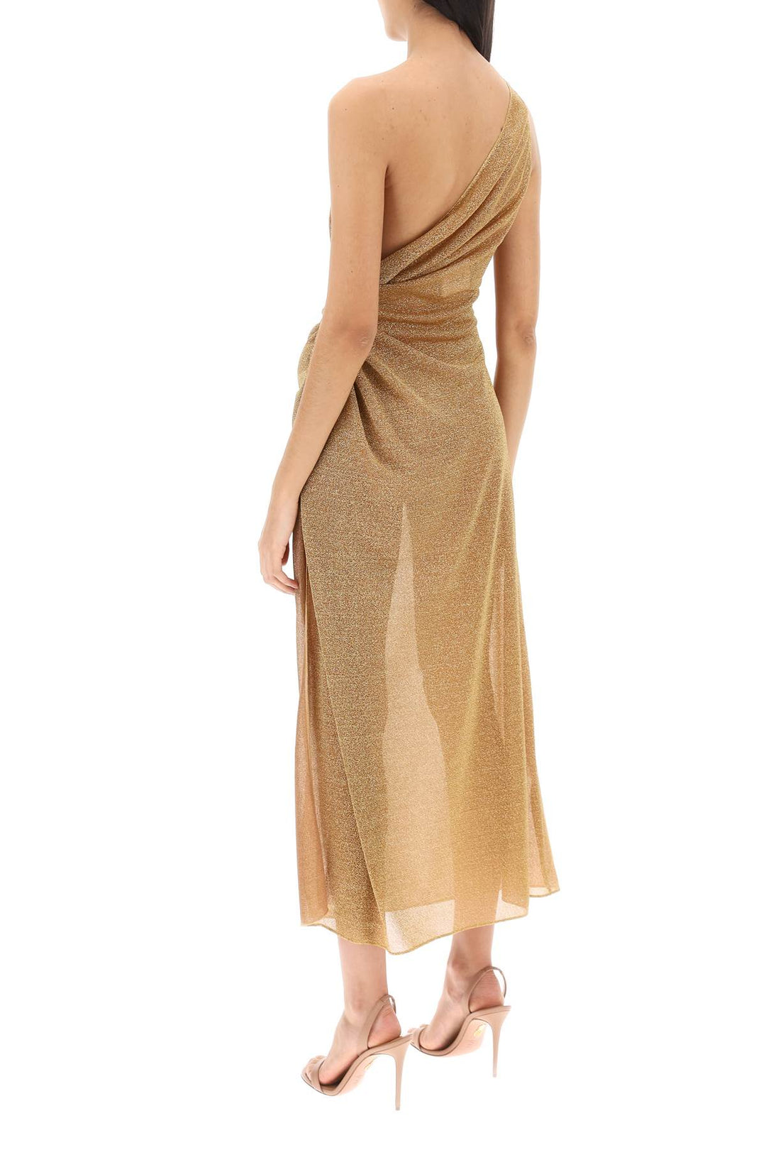 Oséree One Shoulder Dress In Lurex Knit   Oro