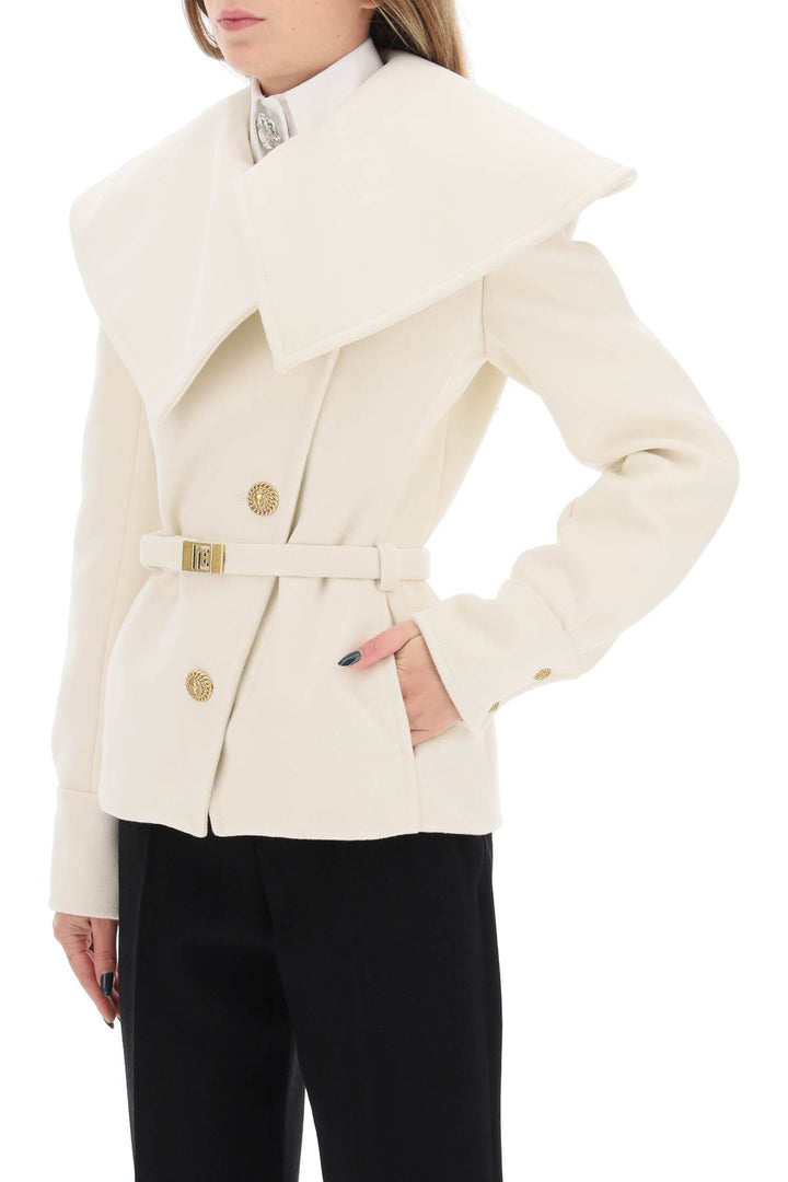 Balmain Belted Double Breasted Peacoat   Bianco