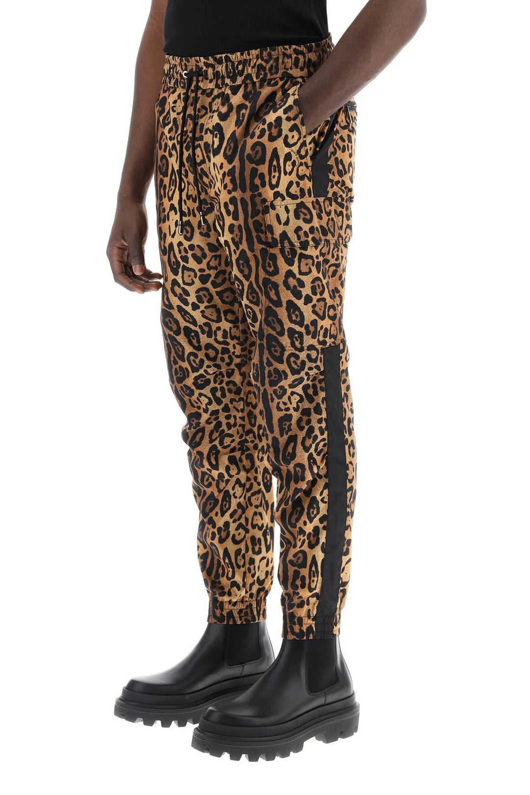Dolce & Gabbana Leopard Print Nylon Jogger Pants For   Beige