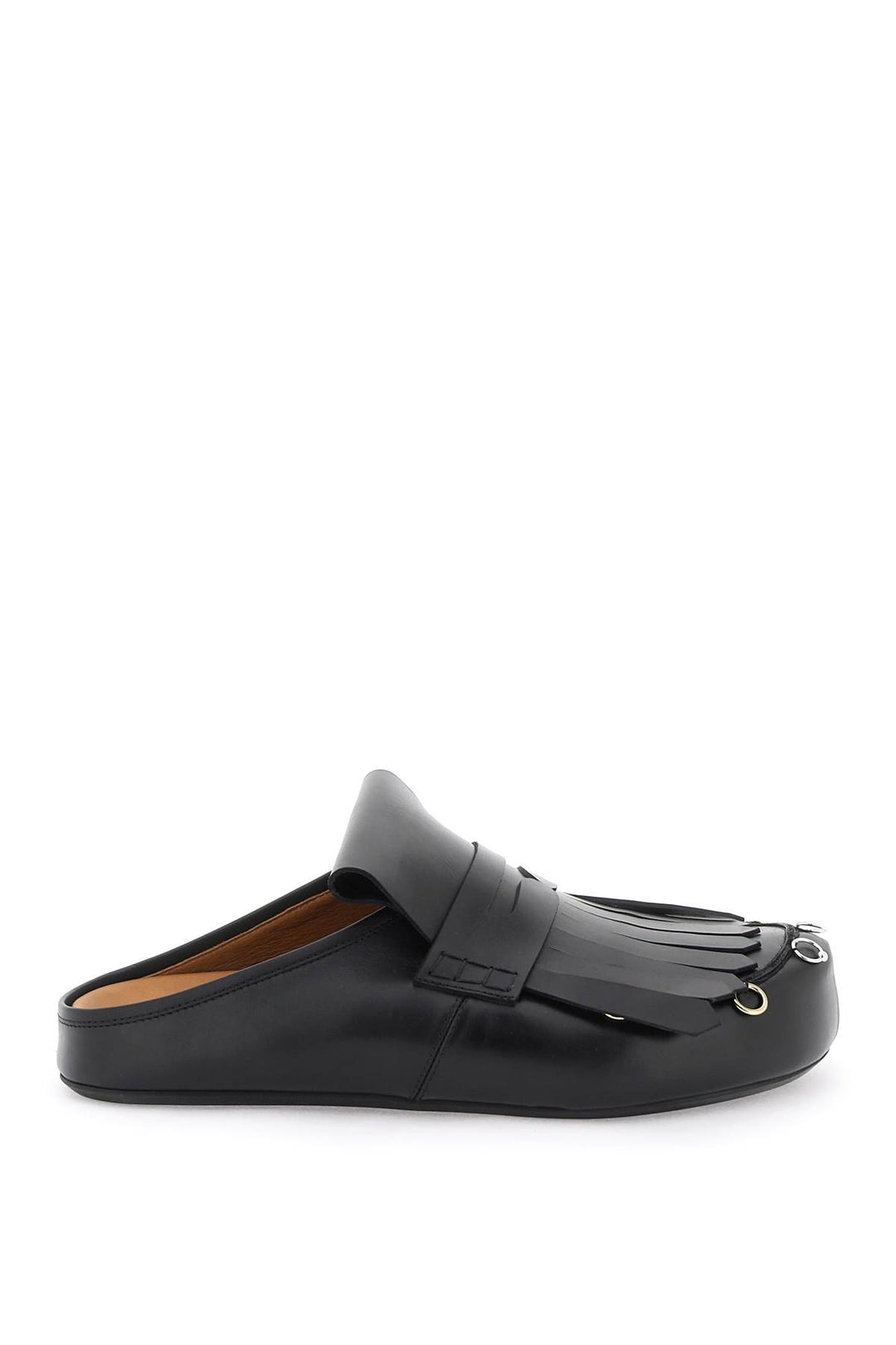 Marni Leather Clogs With Bangs And Piercings   Nero