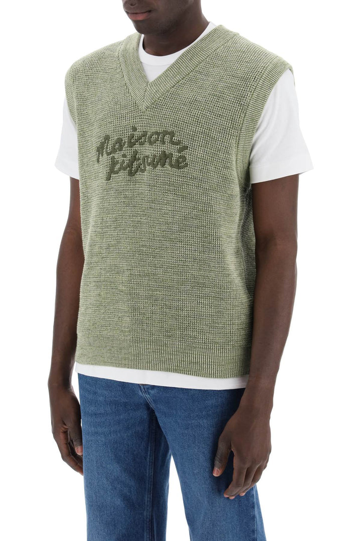 Maison Kitsune Replace With Double Quoteoversized Vest With Embroidered Logo   Verde